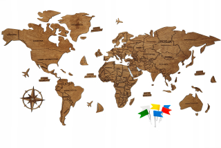 Nálepka na stenu - Drevená nástenná dekorácia Mapa sveta 150cm